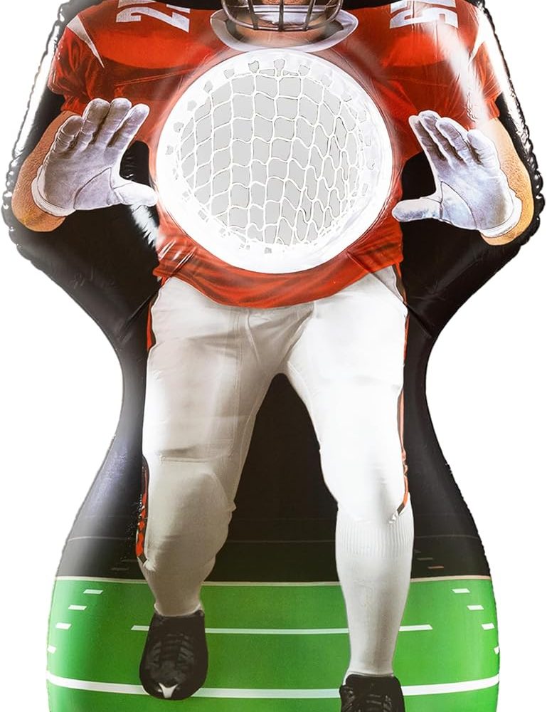 GoSports Inflataman Football Challenge - Includes 4 Rubber Footballs, Ball Pump, and Scoreboard - Inflatable Receiver Touchdown Toss Game