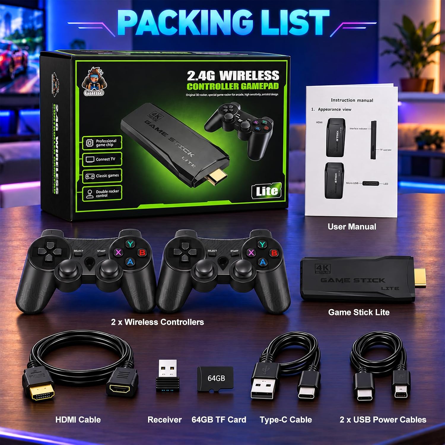 Retro Gaming Console, 4K HDMI TV Game Stick with 2 Wireless Controllers - Image 6